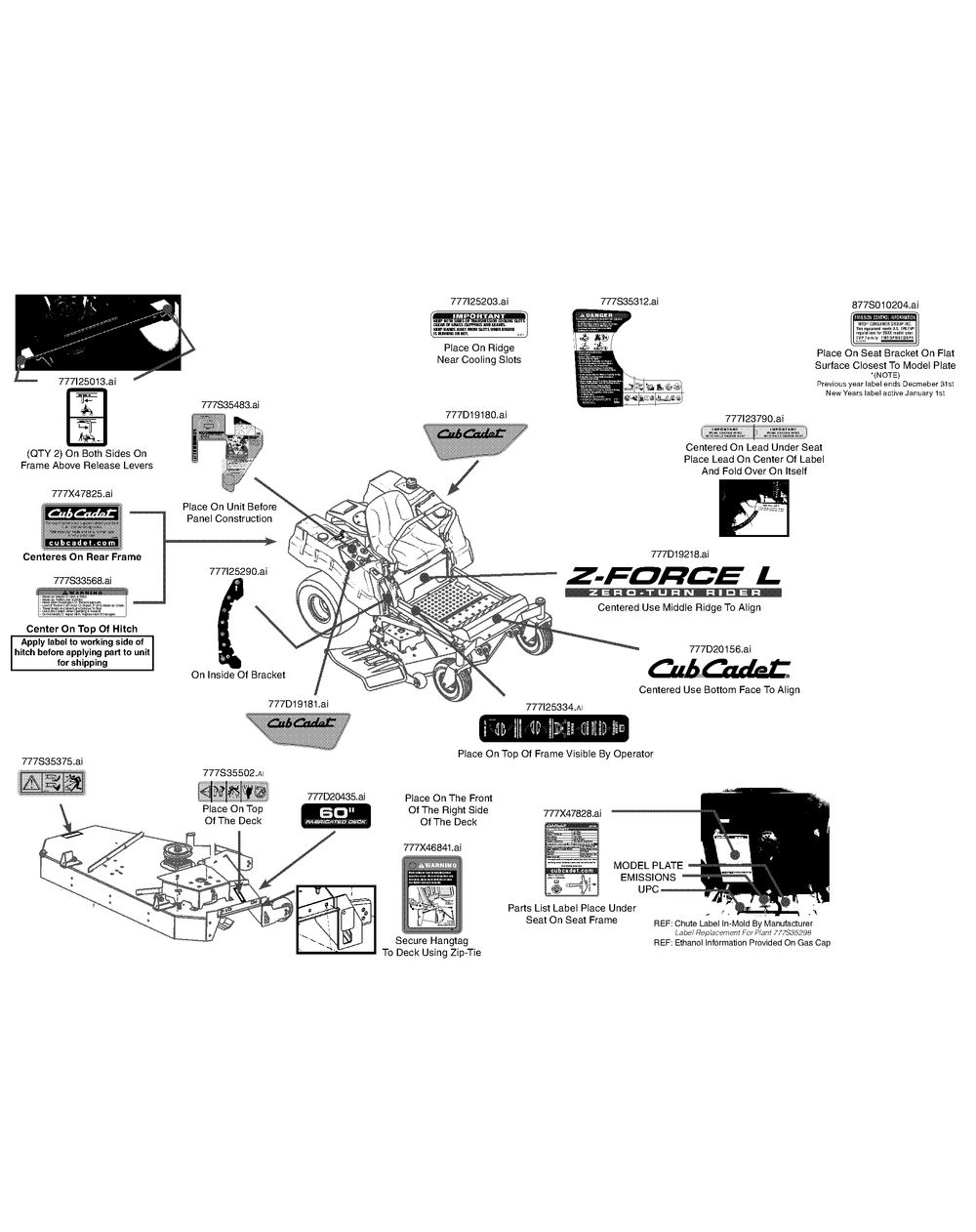 Label Map Z-Force L60 Diagram and Parts List for Z-FORCEL60 (17ASDALD009-17BSDALD010)(2015) Cub Cadet Lawn Tractor